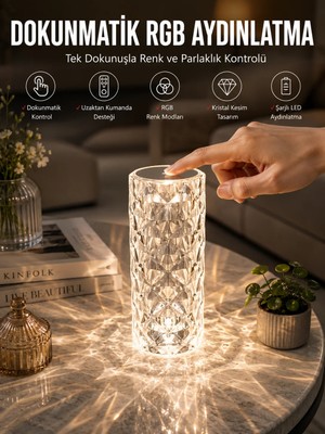 Elitse Dokunmatik Kristal Gece Lambası Hediyelik