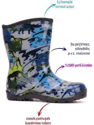 Myrain Palalı Termal Astarlı Su Geçirmez Erkek Çocuk Yağmur Çizmesi
