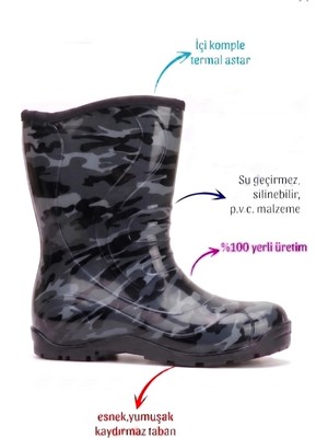 Myrain Palalı Termal Astarlı Su Geçirmez Erkek Çocuk Yağmur Çizmesi