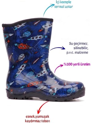 Myrain Palalı Termal Astarlı Su Geçirmez Erkek Çocuk Yağmur Çizmesi