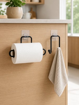 Die Grup Vidasız Banyo Seti Yapışkanlı Tuvalet Kağıdı Tutucu ve Havlu Askısı 2’li Set