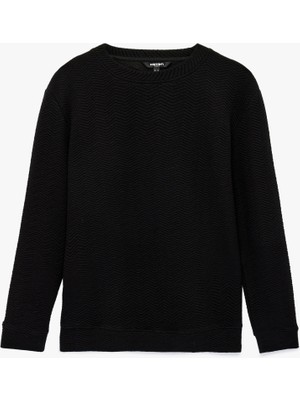 Koton Regular Fit Uzun Kollu Dokulu Bisiklet Yaka Sweatshirt