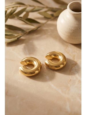 316L Çelik Gold Renk Çiftli Earcuff Küpe Nemere