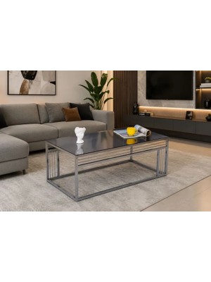 Vivense Milano Gümüş Metal Ayaklı Füme Aynalı Orta Sehpa