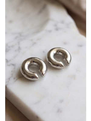 Zenviaa 316L Çelik Gümüş Renk Çiftli Earcuff Küpe ZENVIAA365423