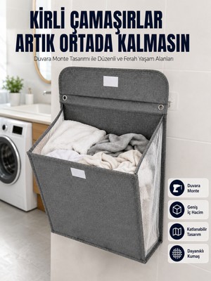 Sungur's Store Banyo ve Çamaşır Odası Için Duvara Asılan Katlanabilir Çamaşır Sepeti