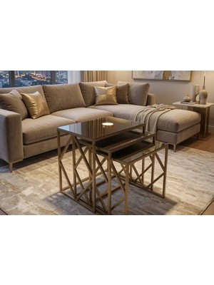Vivense Venice Eskitme Bakır Metal Ayaklı Bronz Aynalı Zigon Sehpa