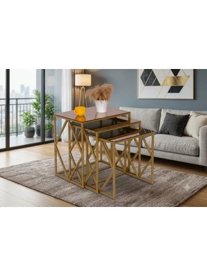 Vivense Venice Gold Metal Ayaklı Bronz Aynalı Zigon Sehpa