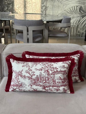 Romans Çift Taraflı Dekoratif Saçaklı Kırlent Kılıfı Köylüler Bordo 30X50 cm 1 Adet