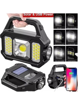 Sungur's Store P-880A Solar Powerbanklı Şarjlı Taşınabilir Güçlü Fener