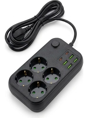 ALK Ieg™ Çoklu Priz Uzatma Kablosu 4 Soket + 4 USB + 2 Type-C – Termal Akım Korumalı, Isıya Dayanıklı, Çocuk Korumalı Güvenli Priz 100-250V