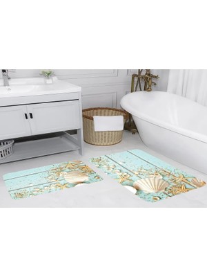 Vivense Kaymaz Taban Dijital Baskı Ikili Banyo Paspası, 100X60 + 60X50 cm  RVG5013