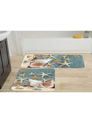 Vivense Kaymaz Taban Dijital Baskı Ikili Banyo Paspası, 100X60 + 60X50 cm  RVG5012