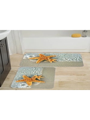 Vivense Kaymaz Taban Dijital Baskı Ikili Banyo Paspası, 100X60 + 60X50 cm  RVG5004
