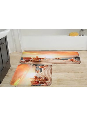 Vivense Kaymaz Taban Dijital Baskı Ikili Banyo Paspası, 100X60 + 60X50 cm  RVG5019