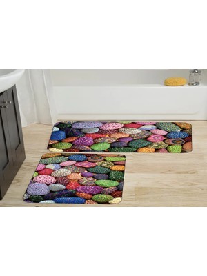 Vivense Kaymaz Taban Dijital Baskı Ikili Banyo Paspası, 100X60 + 60X50 cm  RVG5016