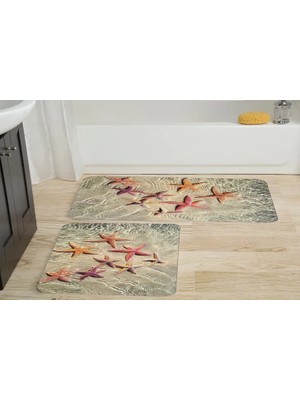 Vivense Kaymaz Taban Dijital Baskı Ikili Banyo Paspası, 100X60 + 60X50 cm  RVG5006