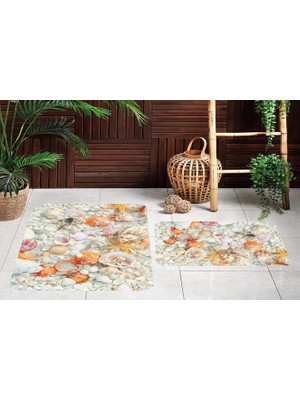 Vivense Kaymaz Taban Dijital Baskı Ikili Banyo Paspası, 100X60 + 60X50 cm  RVG5005