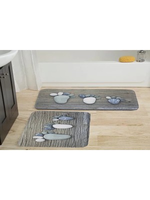 Vivense Kaymaz Taban Dijital Baskı Ikili Banyo Paspası, 100X60 + 60X50 cm  RVG5020