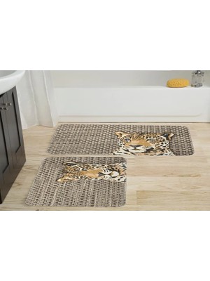 Vivense Kaymaz Taban Dijital Baskı Ikili Banyo Paspası, 100X60 + 60X50 cm  RVG5001