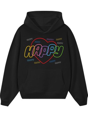 BarsDepo Bts Happy Baskılı Unisex Oversize Hoodıe