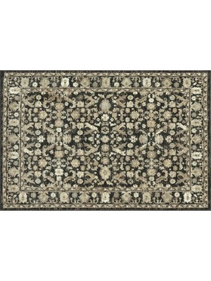 Vivense Klasik Esintili Siyah ve Bej Vintage Desenli Halı, 201X274