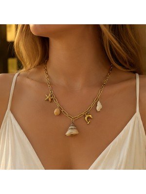 Marina Charm – Kadın Yazlık Deniz Temalı Gold Zincir Kolye 45-50 cm 316L Paslanmaz Çelik