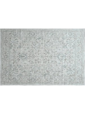Vivense Açık Gri ve Buz Mavisi Eskitme Desenli Vintage Halı, 201X274
