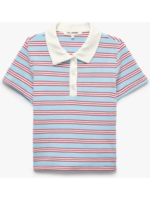 Koton Modal Karışımlı Regular Fit Düğmeli Kısa Kollu Polo Yaka Çizgili Tişört
