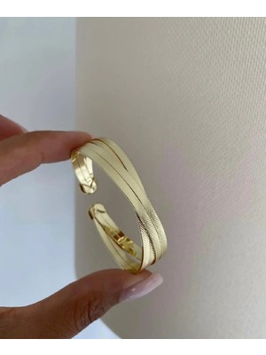 Bade Jewelry Fd Vip Gold Çapraz Dokulu Tasarım Kararmaz Çelik Şık Ayarlanabilir Bilezik