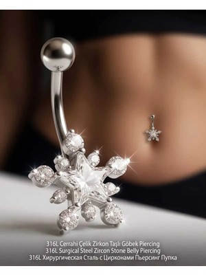 Begonia Accessories 316L Cerrahi Çelik 925 Ayar Gümüş Kaplama Zirkon Taşlı Özel Tasarım Figürlü Göbek Piercing - Paslanmaz Kararmaz Anti Alerjik Kadın Belly Button Piercing Göbek Takısı- 188-5