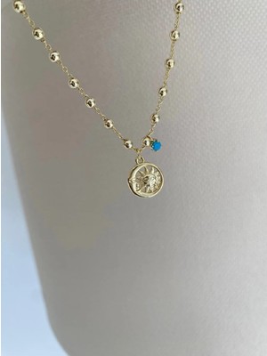 Bade Jewelry Fd Gold Top Sıralı Mavi Taş&güneş Detaylı Kararmaz Çelik Şık Halhal