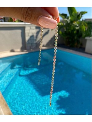 Bade Jewelry Fd Gold Pastel Renkli Minimal Sıra Taşlı Şık Kararmaz Çelik Bileklik