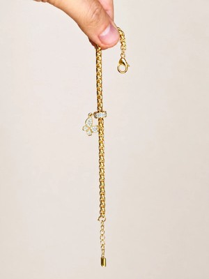 Bade Jewelry Vip 14K Gold Zirkon Kelebek Taşlı Boru Zincir Detaylı Kararmaz Çelik Şık Bileklik 17+3cm