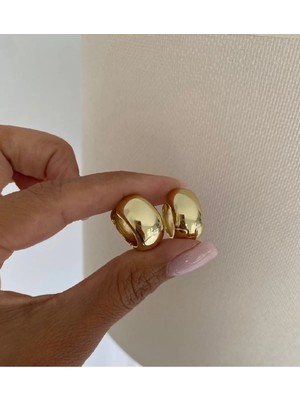 Bade Jewelry Fd Gold Bombeli Tasarım Kararmaz Çelik Basic Halka Küpe