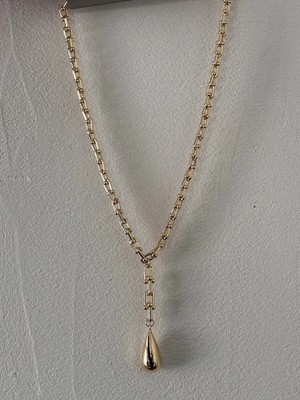 Bade Jewelry Vip Gold Damla Sarkıt Detaylı Modern Kararmaz Çelik Kolye