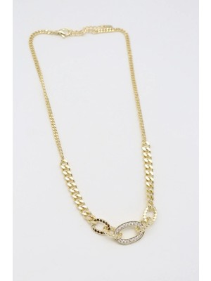 Bade Jewelry Vip Gold Gurmet Zincirli Taş Detaylı Luxuruy Kararmaz Çelik Kolye 45+5 cm