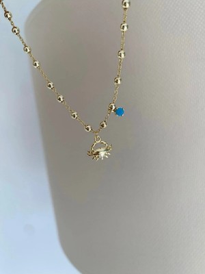 Bade Jewelry Fd Gold Mavi Boncuk&sarkıt Yengeç Detaylı Kararmaz Çelik Şık Halhal