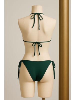 Kadın Yeşil Yandan ve Boyundan Bağlamalı Bikini Mayo Takımı