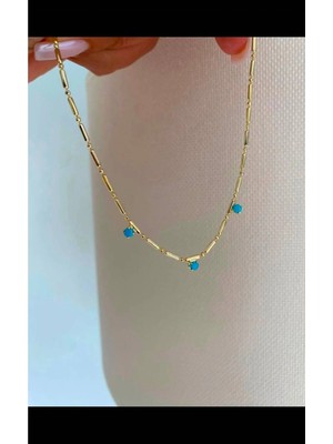 Bade Jewelry Fd 14K Gold Mavi Pastel Taş Detaylı Kararmaz Çelik Şık Halhal