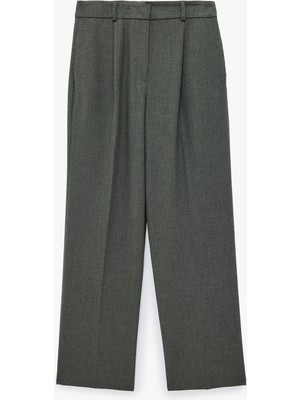 Koton Kadın Straight Fit Normal Bel Cepli Viskon Karışımlı Pantolon Orta Kalınlık Gri