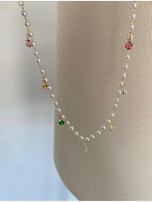 Bade Jewelry Fd Gold Inci Sıralı Renkli Taş Detaylı Kararmaz Çelik Şık Halhal