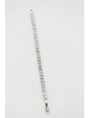 Bade Jewelry Vip Silver Çizgi Tasarım Taş Detaylı Kararmaz Çelik Şık Bileklik 17+2 cm