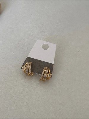 Bade Jewelry Vip Gold 3lü Görünüm Çiçek&sıra Taş Detaylı Kararmaz Çelik Şık Küpe
