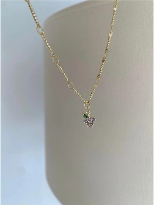 Bade Jewelry Fd Gold Mor Taşlı Üzüm Detaylı Kararmaz Çelik Şık Halhal