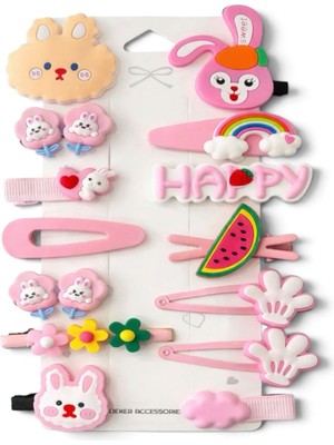 Sheker Home Kız Çocuk & Bebek Pembe Pens/çıtçıt Toka Seti 14 Adet – Karışık Saç Aksesuarı