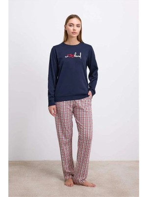 %100 Pamuklu Uzun Kol Sweatshirt ve Ekose Pantolon Pijama Takımı