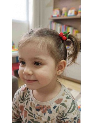 Bade Toka Sepeti Çocuk Kiraz Figürlü Saç Tokası / Lastik Toka