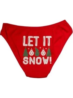 Kırmızı Yılbaşı Desenli Let It Snow Pamuklu Külot
