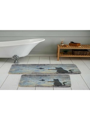 Vivense Dijital Baskı, Kaymaz Taban Ikili Banyo Paspası 100X60 + 60X50 cm  RVG5091